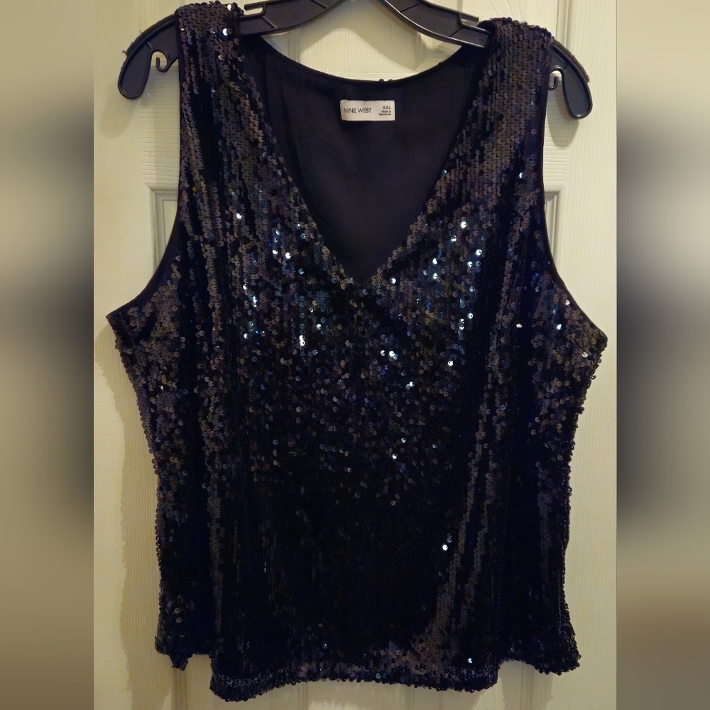 Nine West Black Sequin Sleeveless Tank Top - Size XXL - Picture 1 of 7